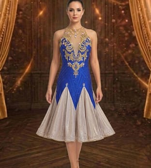 gold latin dress YUN.L031FDD LADIES GOLD AND FRINGE LATIN DANCE COSTUME – Mine·Jas main image 1