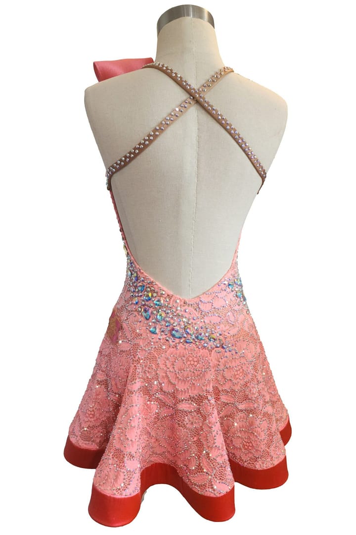 Rose Reverie open back view with crisscross crystal straps and low back design
