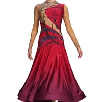 Gemma Ballroom Dress - front view - Elegant red ombré ballroom gown with crystal embellishments