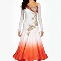 Mercedes ballroom gown — front view — A vibrant Standard dress featuring a lemon yellow upper bodice and a black satin skirt. The black velvet appliqué with gold and clear crystals extends from the bodice down to the hips.