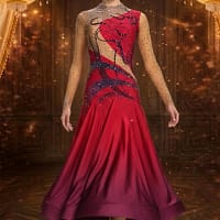 Regal Drama Ballroom Dress - front view - Elegant red ombré ballroom gown with crystal embellishments