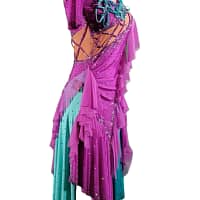 Bonel Latin Dress — side view — illustrating the flattering silhouette and multi-layered ruffled fringe