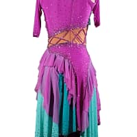 Bonel Latin Dress — back view — showing the ruffled skirt edges and open back design