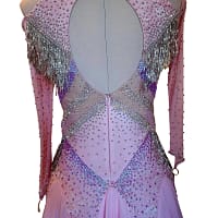 Labana ballroom gown — back closure detail — Discreet zipper closure running down the lower center back, beneath the keyhole opening, seamlessly integrated into the stoning design.