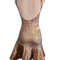 Lily Latin Dress — back view — low back scoop and cascading purple and yellow stonework