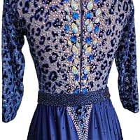 Pala Latin Dress — back closure detail — Discreet vertical zipper running down the center back, seamlessly integrated into the dense crystal stoning and the design of the high collar.