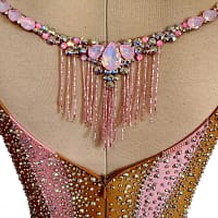 Seraphina dress back — blush pink mesh fabric with crystal embellishments and delicate open-back detailing.