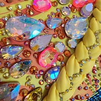 Sabrina Latin Dress — stonework close‑up — AB crystals