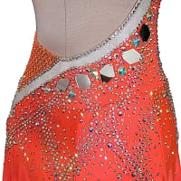 Sola Latin dress — stonework close-up — large clear and small rhinestones forming curved accents