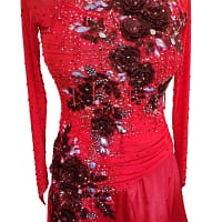 Brielle ballroom gown — bodice detail — red 3D floral appliqué with hand-applied crystals