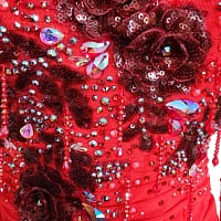 Brielle ballroom gown — stonework close-up — red AB stones and sequined roses