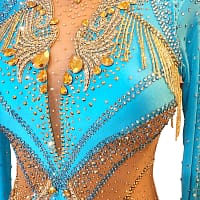 Hadley ballroom gown — bodice detail — gold appliqués with large pear-shaped crystals