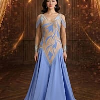 Blue Silhouette Soft powder blue ballroom gown with flowing chiffon skirt