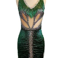 Detailed crystal embellishment on emerald green Emerald Seduction Latin dress