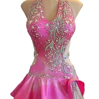 Front mannequin view of Radiant Motion Latin dress with halter neckline