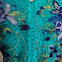 Electric Bloom ballroom dress back detail featuring rhinestones and floral crystal patterns