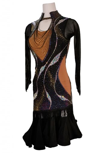 Mia Latin dress — skirt detail — multi-layer black fringe and layered ruffled hemline