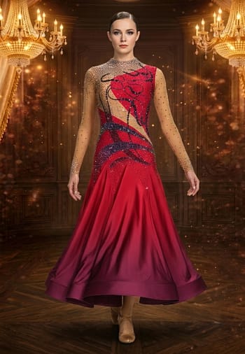 Regal Drama Ballroom Dress - front view - Elegant red ombré ballroom gown with crystal embellishments