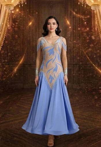 Blue Silhouette Soft powder blue ballroom gown with flowing chiffon skirt