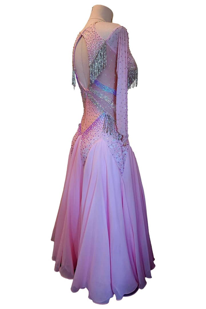Labana ballroom gown — in mannequin — Dress displayed on a dress form, showing the structured fit of the bodice and the full sweep of the skirt before it is worn in movement.