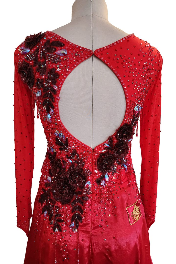 Brielle ballroom gown — back closure detail — open-back clasp and crystal embellishment