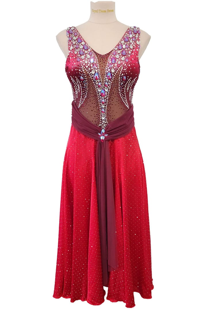 Sirens Flame Latin dress on mannequin showing bodice structure