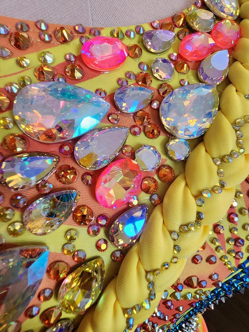 Sabrina Latin Dress — stonework close‑up — AB crystals