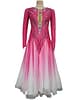 Berry Ombre Ballroom Gown - front view - Professional ballroom gown in hot pink ombre with long sheer sleeves and diamond crystal patterns on the bodice.