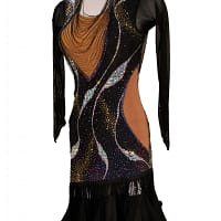 Mia Latin dress — skirt detail — multi-layer black fringe and layered ruffled hemline