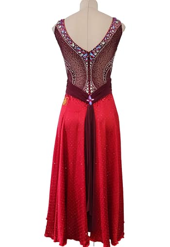 Sirens Flame Latin dress open-back design with crystal spine detailing