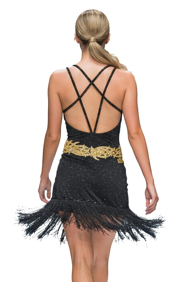 Radiant Obsidian Latin Dress — back view — low back with mesh