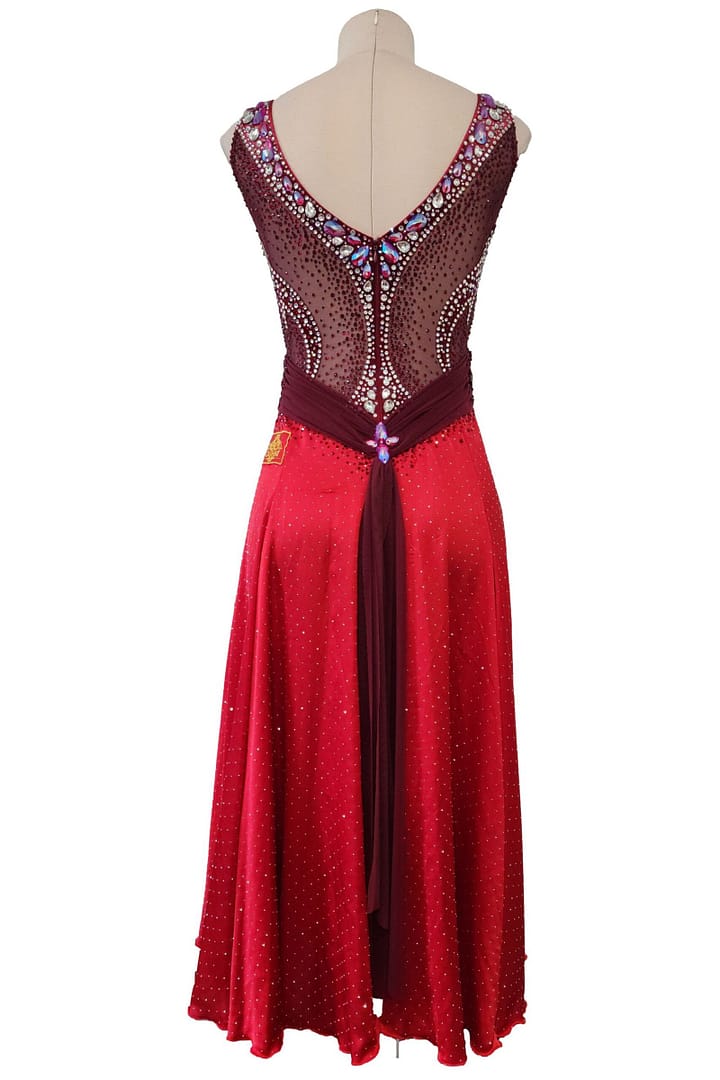 Sirens Flame Latin dress open-back design with crystal spine detailing